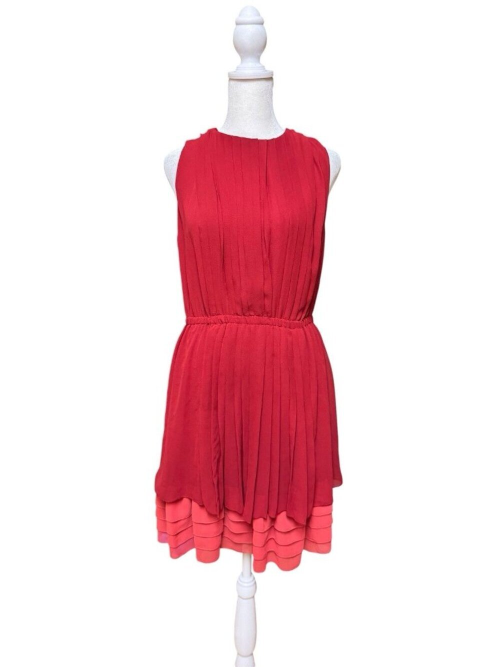 INC Dress Womens M Red Pleated Sleeveless Elastic Waist Tiered Hem
